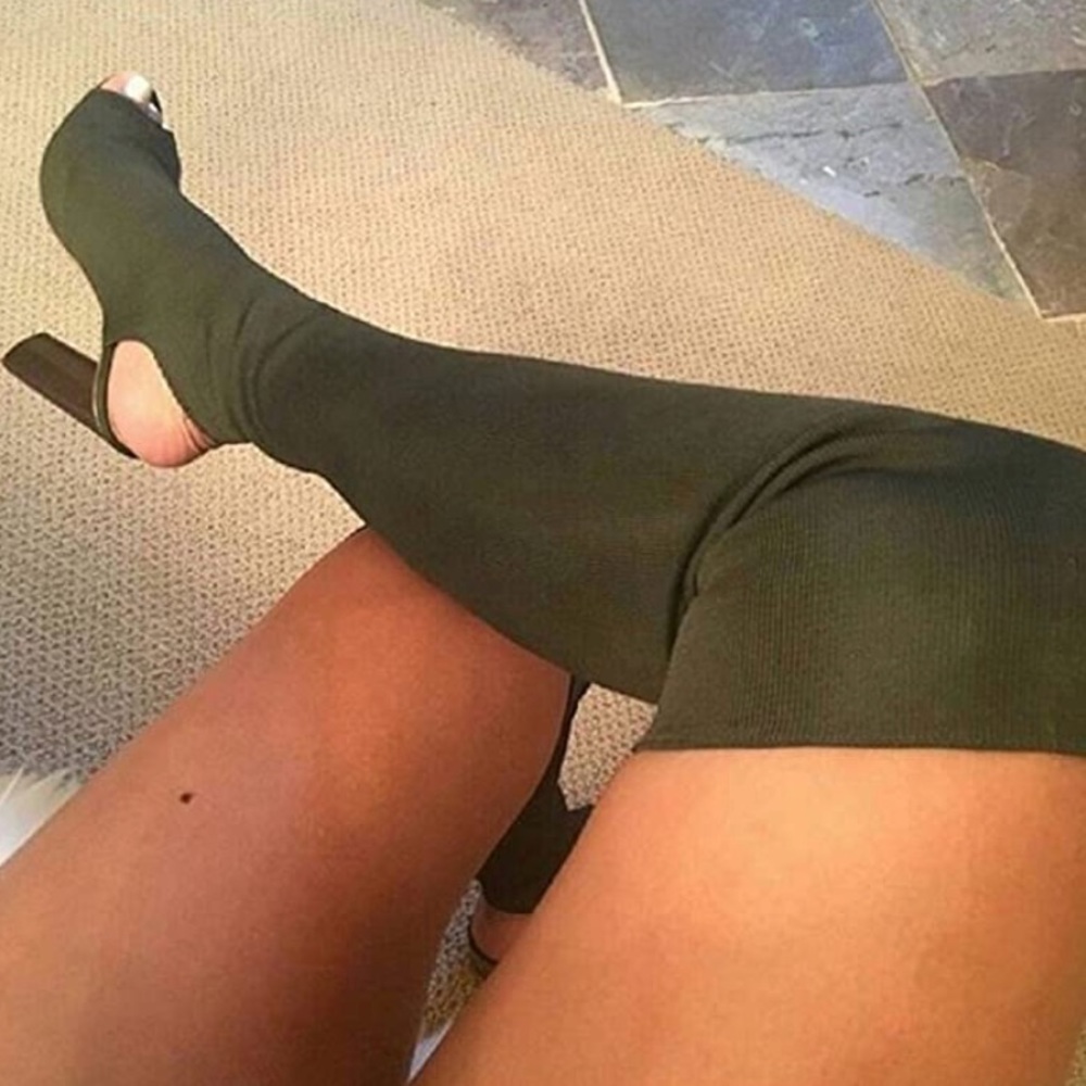 Lycra Backless Over The Knee Thigh High Boots - Picture 1 of 3
